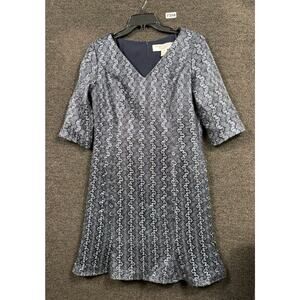 B Michael America Red Collection Sheath Dress Womens Sz 12 Gray Navy 3/4 Sleeve